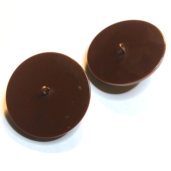 2 LARGE BAKELITE ORANGE CABOCHON BROWN METAL BUTTONS - Picture 3 of 4